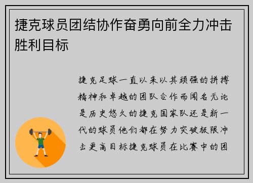 捷克球员团结协作奋勇向前全力冲击胜利目标