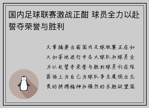 国内足球联赛激战正酣 球员全力以赴誓夺荣誉与胜利